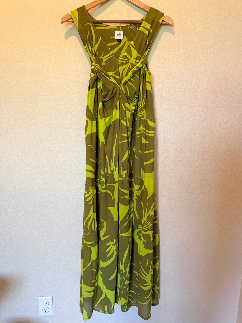 Cabi Flowy Tropical Floral Maxi Dress Green Size Large #0085